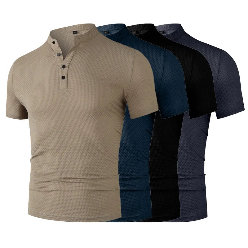 New Men's Business Casual Short Sleeved Bone Flower Solid Color POLO Shirt Fashion Breathable Comfortable Summer Versatile Top