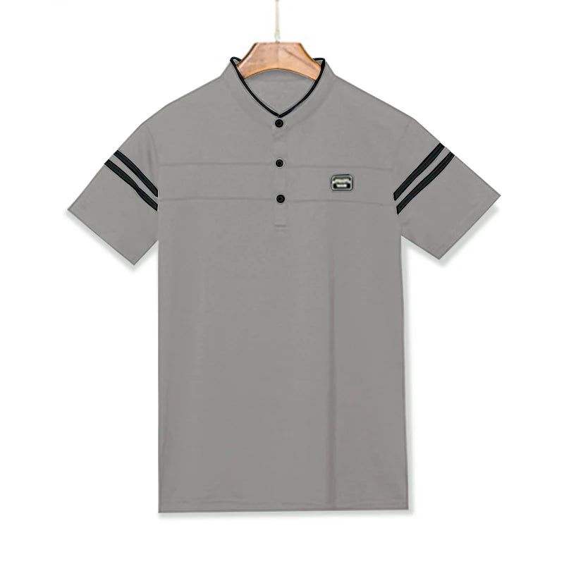 2025 Men's Casual Fashion Solid Color Short Sleeved Polo Shirt Stand Up Collar Versatile Comfortable Top