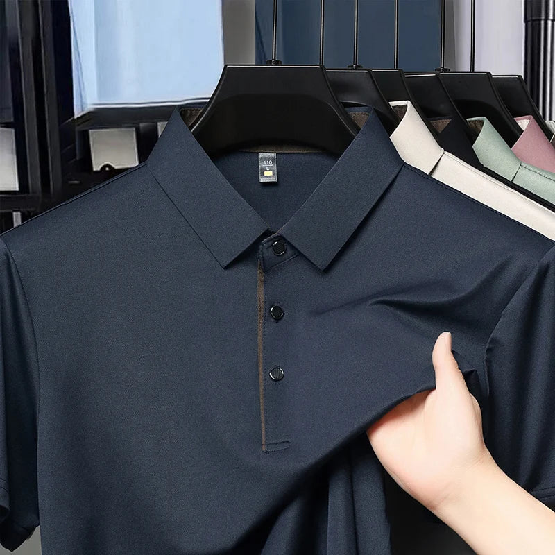 2025 Summer New High End POLO Shirt Dad's Fashion Casual Trendy Solid Color