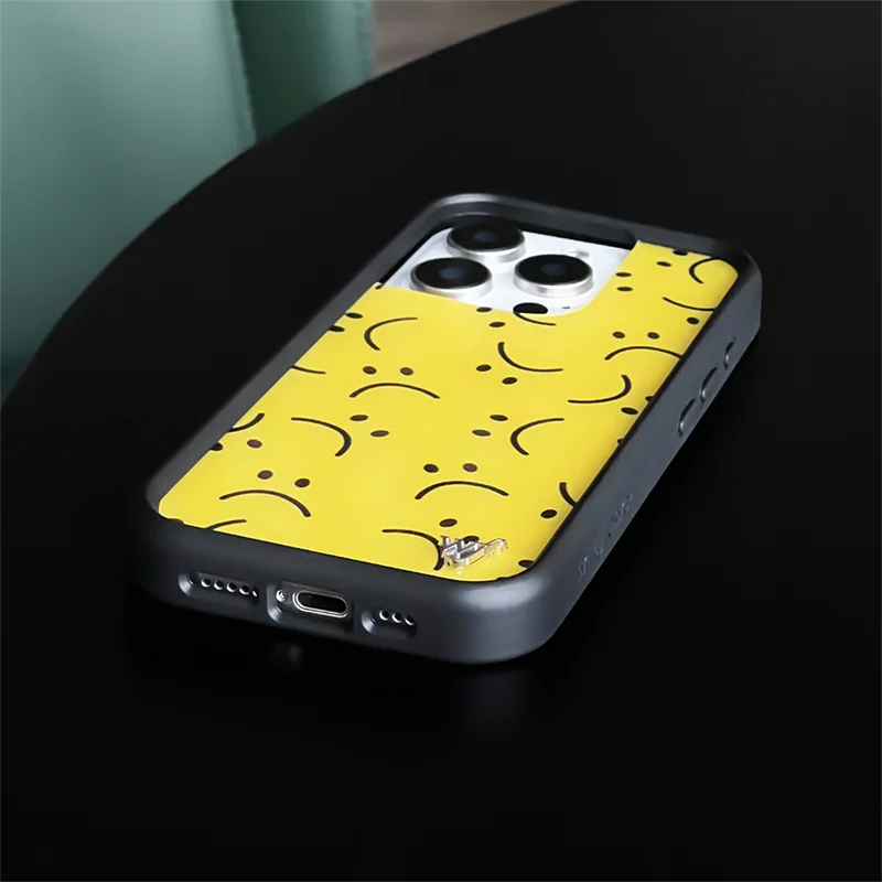 Cartoon Cute Puppy Coffee Ice Cream Wildflower Case For iPhone 13 12 14 15 16 Pro Max WF Sad line expression Wave Point Cover