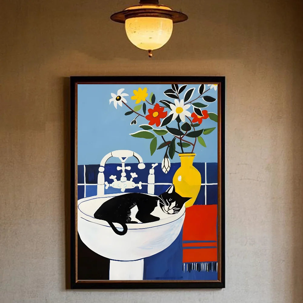 Art Green bedroom and cat Poster HD art sticky wall waterproof home living room bedroom bar aesthetic decoration