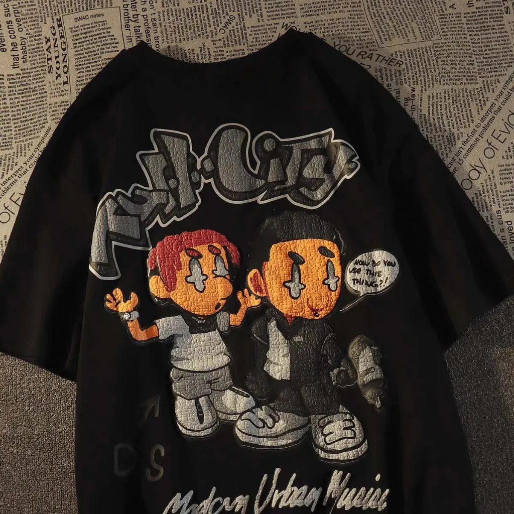 Fashion Hip Hop Smoking boy Print T-shirt Men Summer 100%Cotton Short Sleeve T-shirt Casual Y2k Top Cool Streetwear Men clothing
