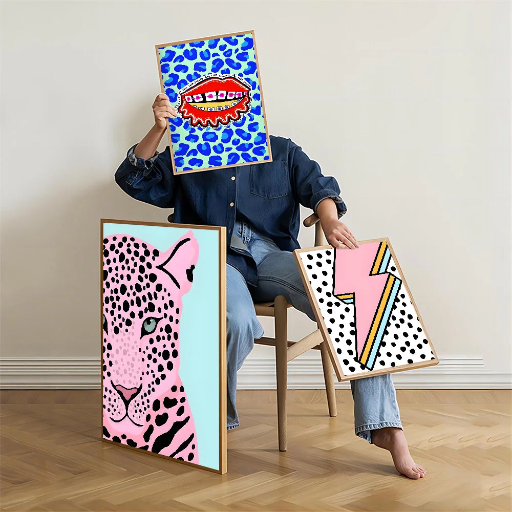 Wild Leopard Tiger Vase Flower Rainbow Girl Power Poster Kraft Paper Prints Home Room Cafe Bar Art Wall Decor Aesthetic Painting