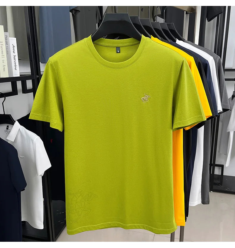 Designer brand short sleeve T-shirt high-end pony embroidery summer new top comfort breathable fashion round neck men's clothing