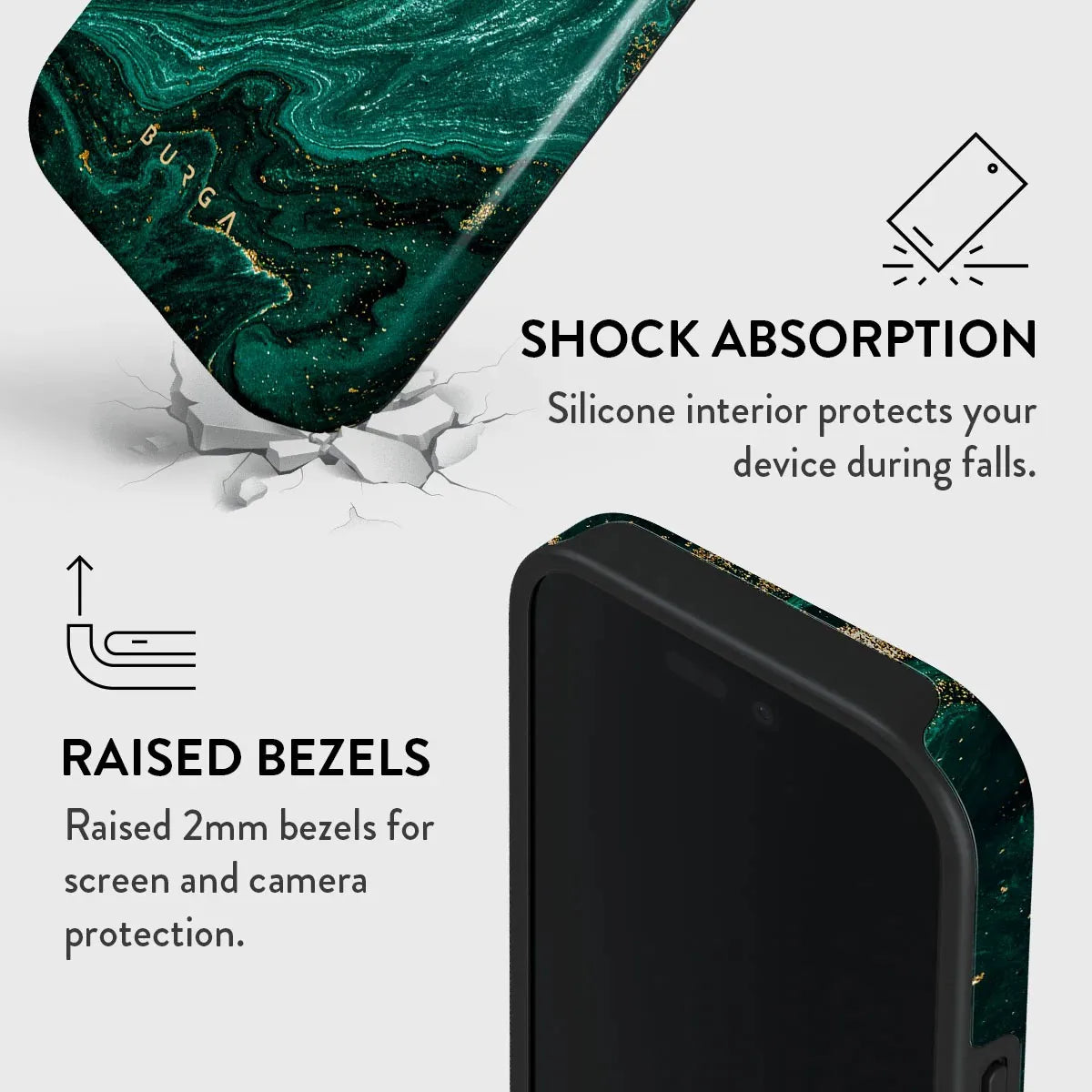 Gilded Green BURGA Phone Case for iPhone 16 15 14 13 12 11 X XS XR XSMAX 7 8 Pro Max Plus Luxury Double-layer Back Cover