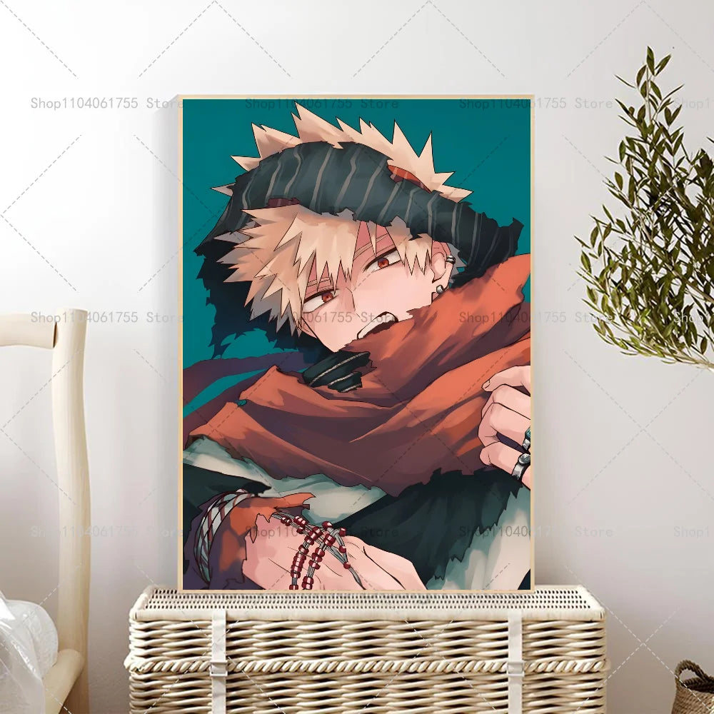 1PC My Hero Academia Bakugo Katsuki Anime Poster Self-adhesive Art Waterproof Paper Sticker Coffee House Bar Room Wall Decor