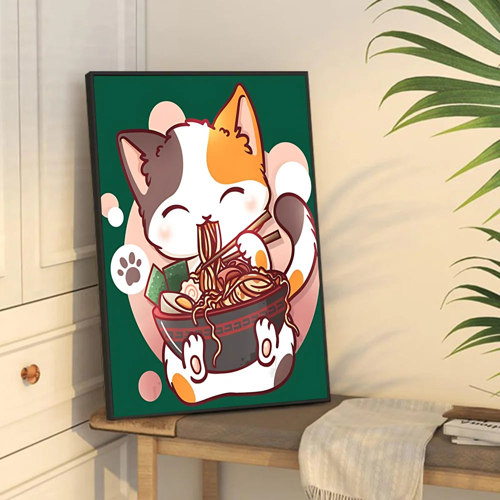 Hot Style Ramen Animal Cat Anime Posters Sticky Whitepaper Sticker DIY Room Bar Cafe Kawaii Room Decor