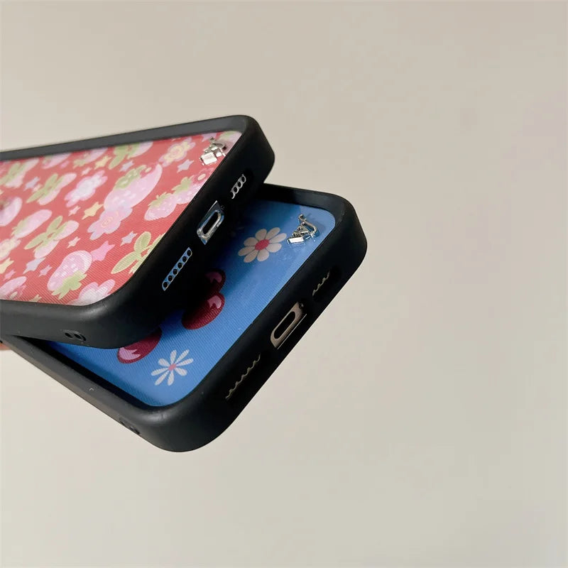 Wildflower 3D Ins Strawberry cherry Phone Case for iPhone 16 15 14 13 12 Pro Max Plus 16pro 15pro WF Cute Cartoon Cover Funda