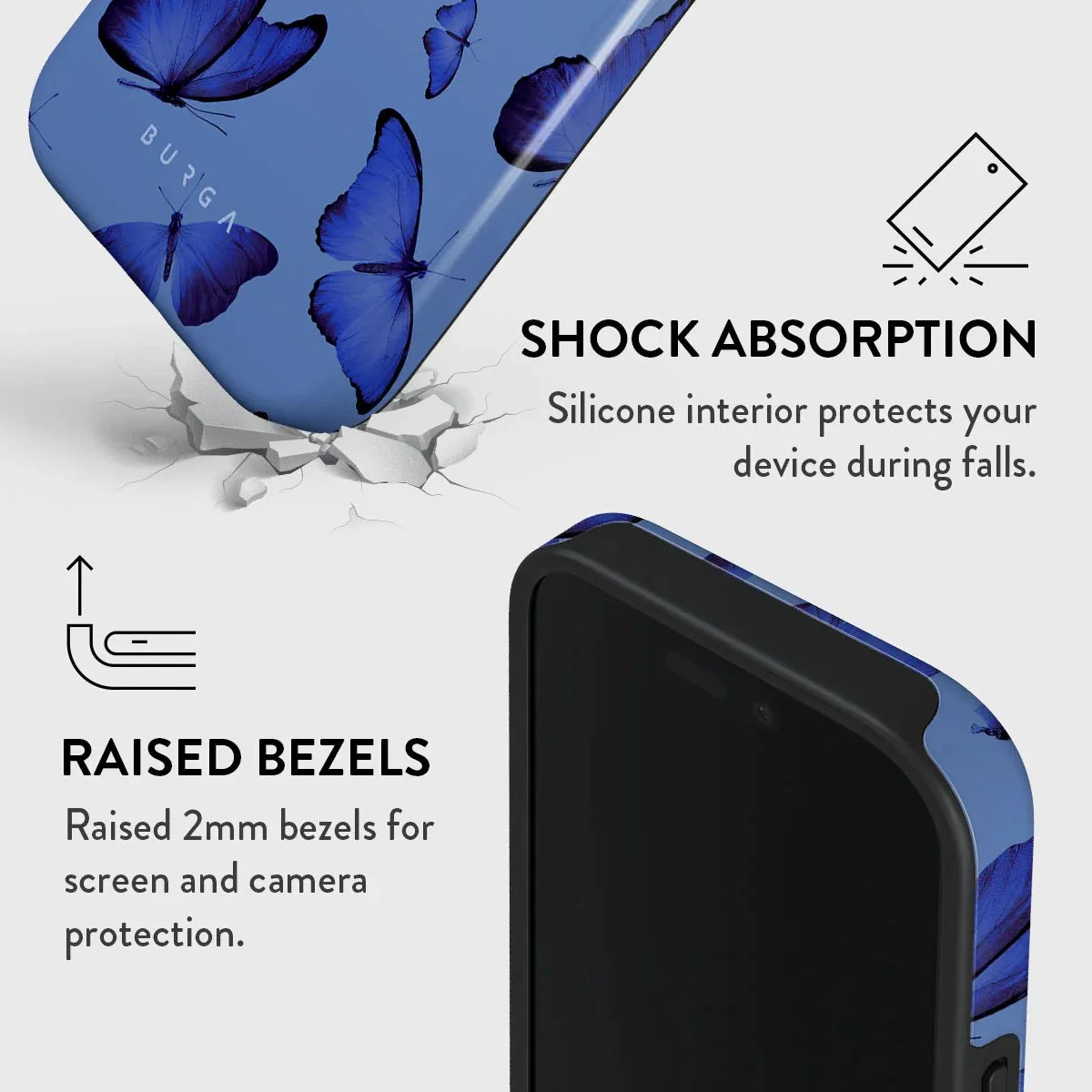 blue Butterfly BURGA Phone Case for iPhone 16 15 14 13 12 11 X XS XR XSMAX 7 8 Pro Max Plus Luxury Double-layer Back Cover
