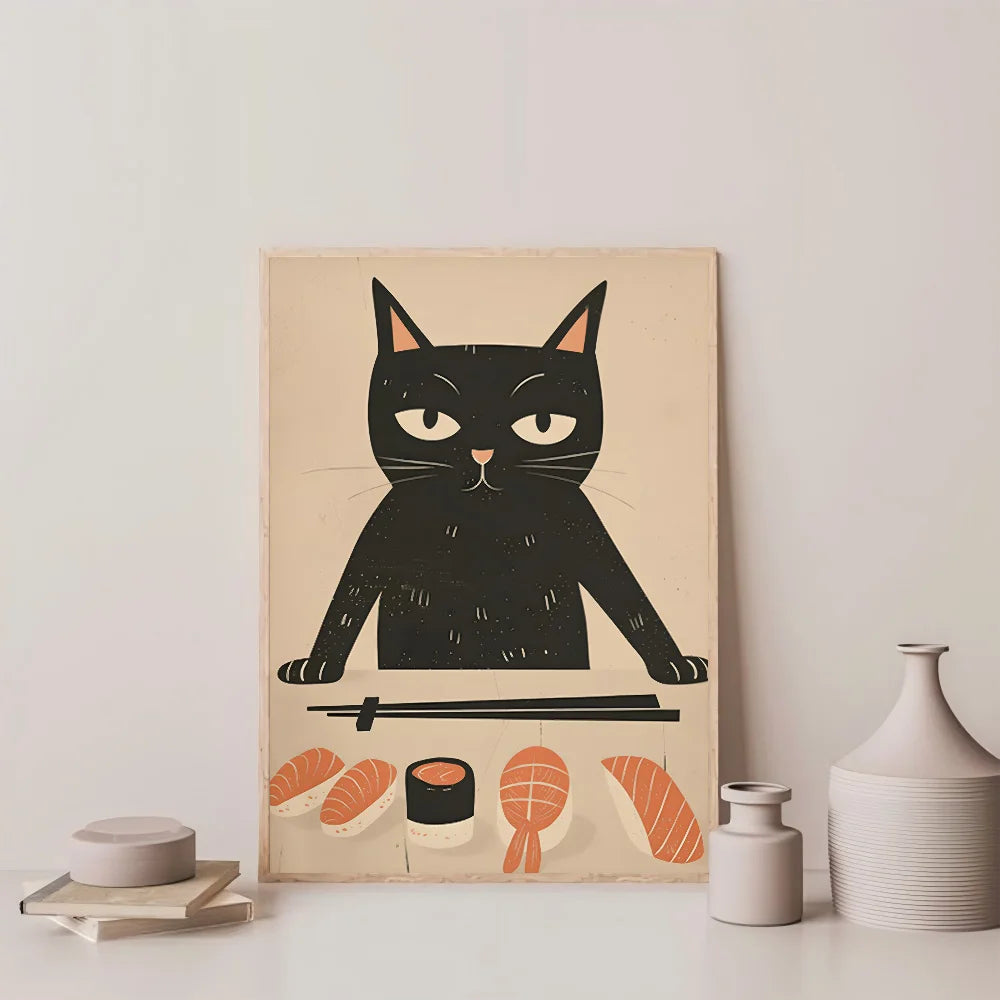 1pc Hot Style Kawaii Japanese Ramen Animal Cat Poster HD Posters Home Room Bar Cafe Decor Art Wall Painting Picture