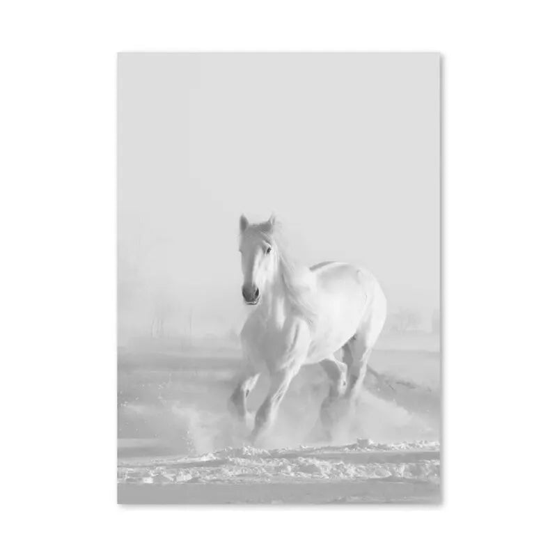 Horse Black and White Photo Poster, Rustic Farm Wall Art, Animal Prints, Canvas Painting Picture, Ideal for Home Room Wall Decor