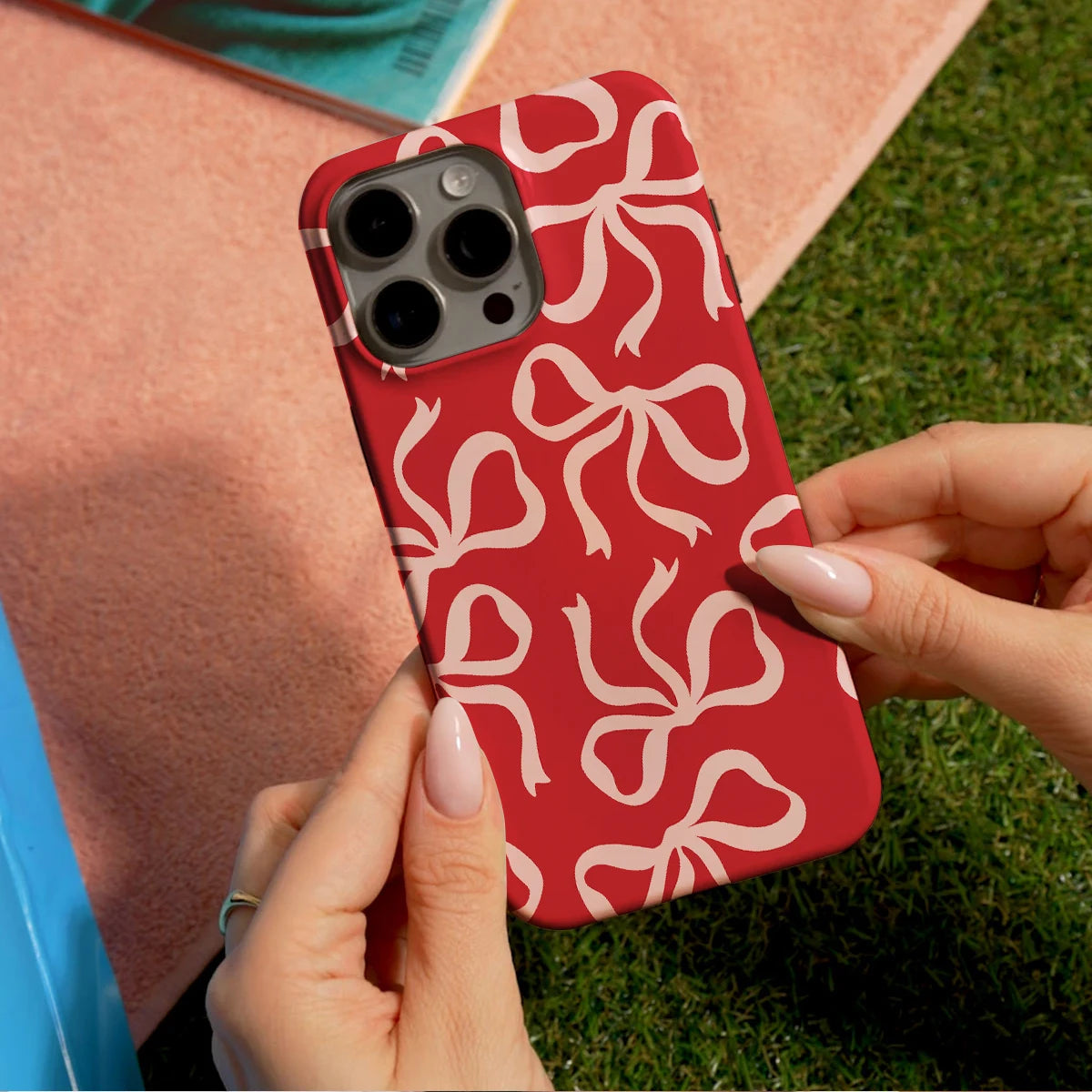 Phone Case for Samsung S25 S24 S23 S22 A55 A54 A16 Ultra PRO Plus FE 5G Red Bow Pattern Hard Acrylic Shockproof Cover Funda