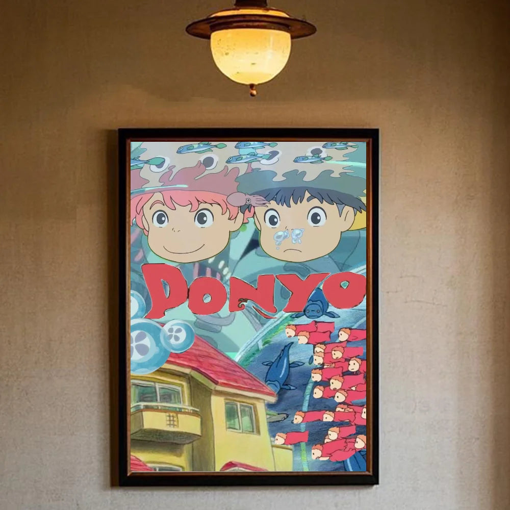 Japanese Anime P-Ponyo Figure Movie Poster HD art sticky wall waterproof home living room bedroom bar aesthetic decoration