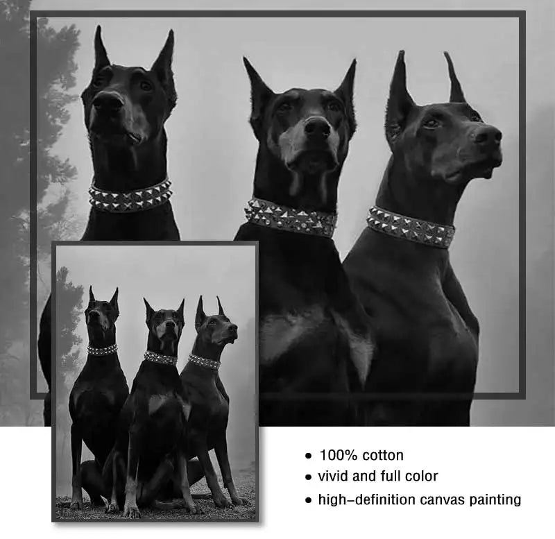 Modern Fashion Black Doberman Dog with Golden Pistol Poster Canvas Painting Luxury Animal Wall Art Picture for Living Room Decor