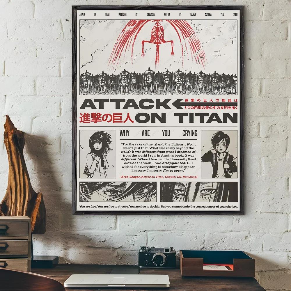 A-Attack On Japanese Manga T-Titan Poster Sticky Wall Art Printing Waterproof Home Living Bed Room Bar Hallway Aesthetic Decor