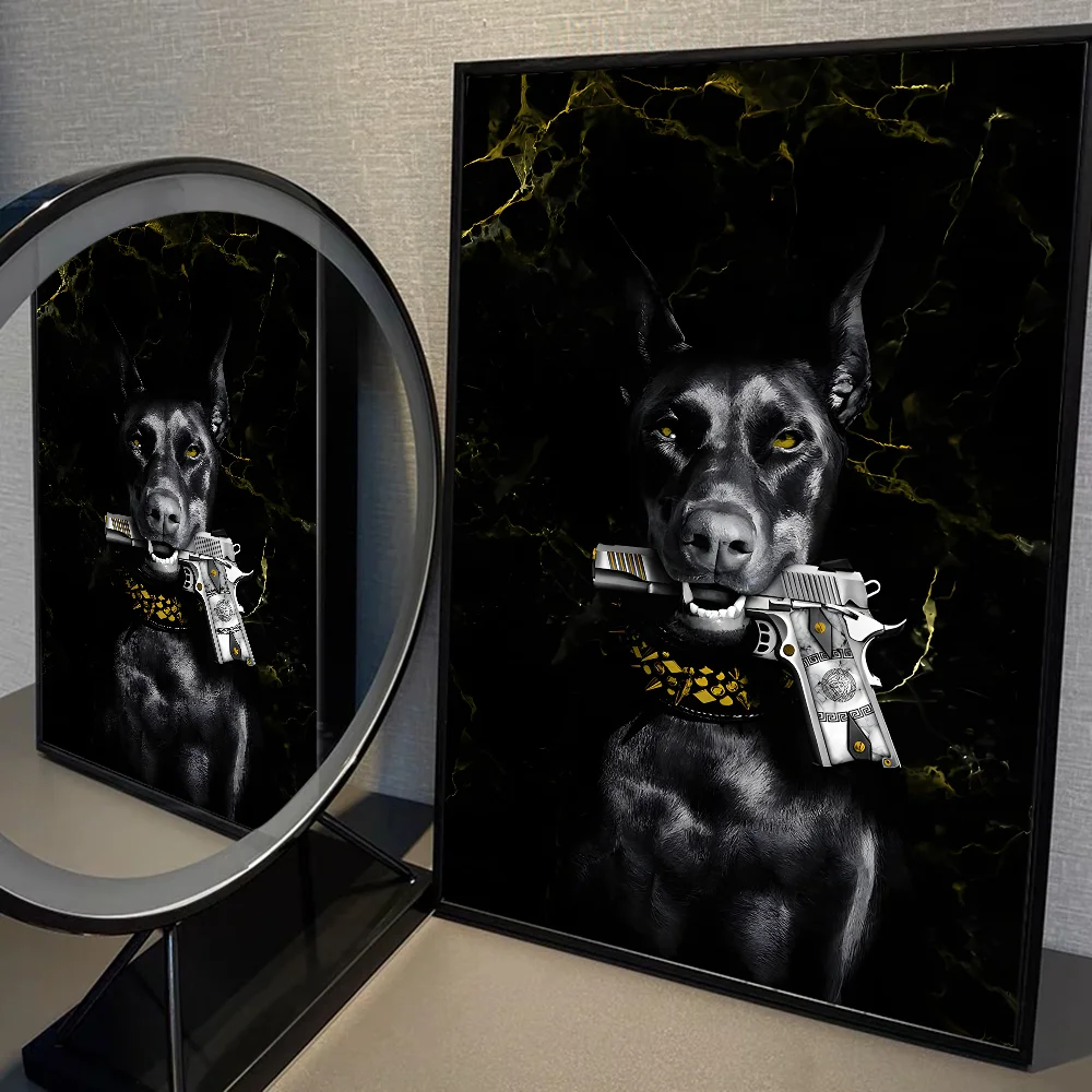 Modern Fashion Black Doberman Dog Whitepaper Poster HD Quality Poster Wall Art Painting Study Room Wall Decor