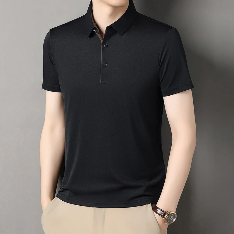 2025 Summer New High End POLO Shirt Dad's Fashion Casual Trendy Solid Color