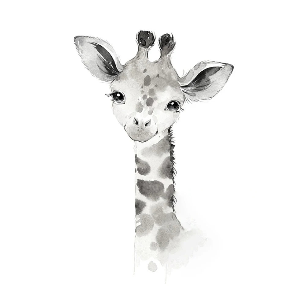 Nordic Modern Grey Cute Animal Elephant Giraffe Cat Prints Canvas Painting Poster For Living Room Play Room Kids Room Home Decor