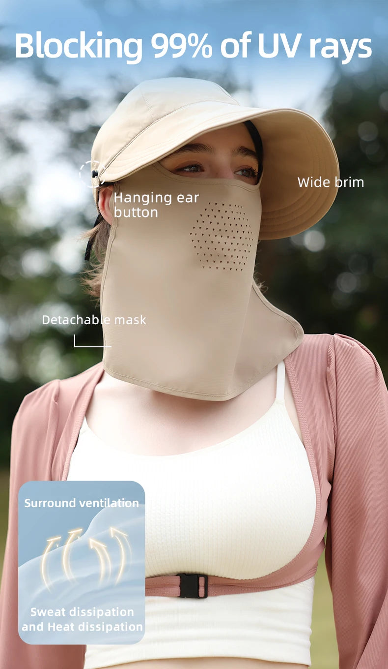 OhSunny Women Baseball Cap 2024 New Fashion Spring Summer Adjustable Sun Visor Anti-UV UPF1000+ Hats with Face Protective Scarf
