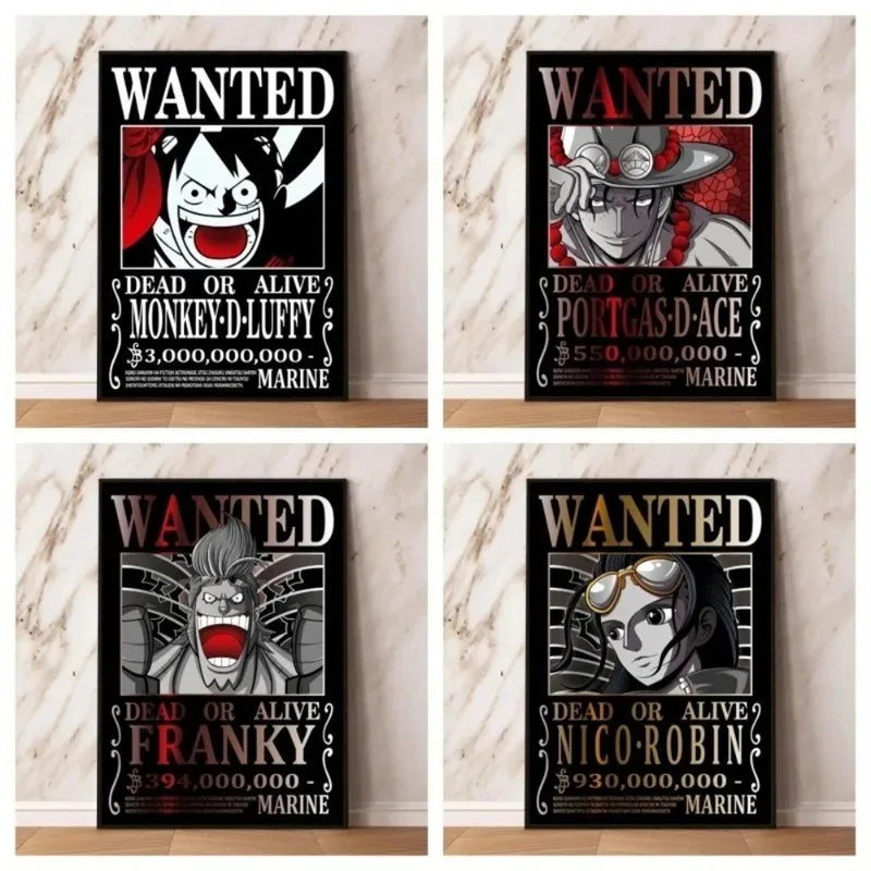 One Piece canvas Wanter Canvas Poster Anime Luffy Ace Chopper Zoro Wall Sticker office Home Sticker Paintings For Kids Gifts