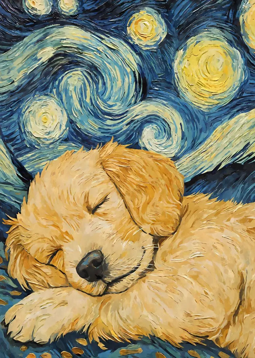 Starry Night Cute Animals Poster Cat Dog Axolotl Platypus Canvas Painting Abstract Wall Art Exhibition Living Room Home Decor