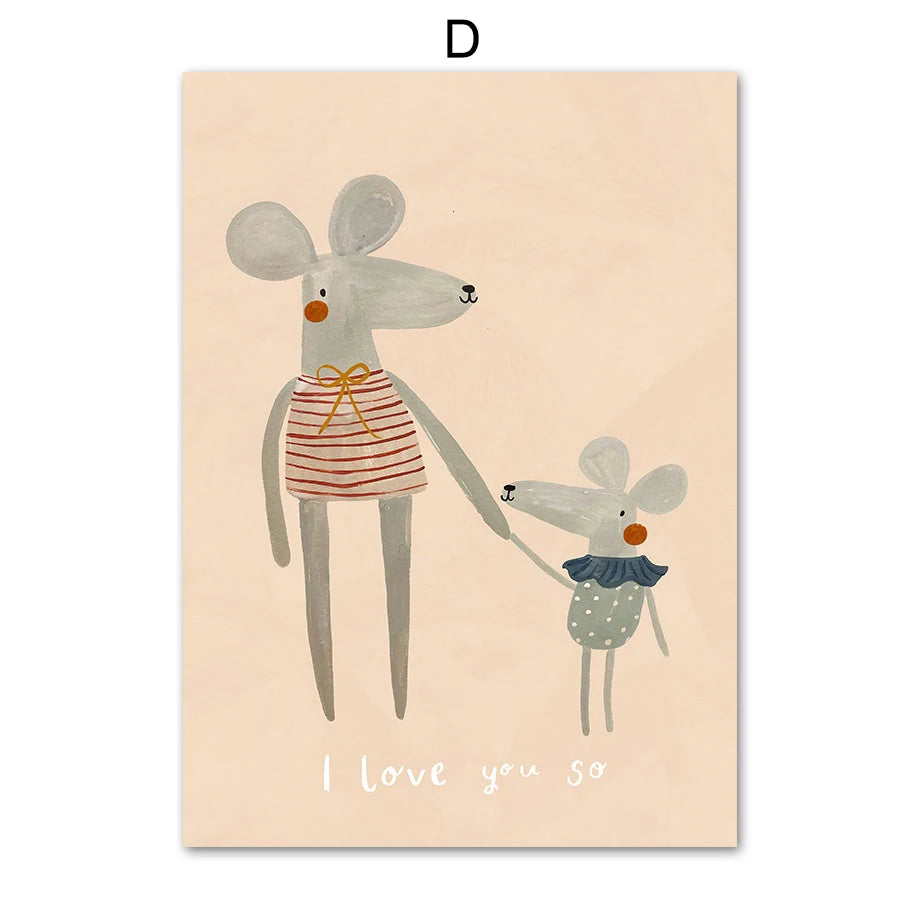 Boho Cartoon Rabbit Mouse Goose Nursery Wall Art Canvas Painting Nordic Retro Poster Prints Wall Picture Baby Kids Room Decor