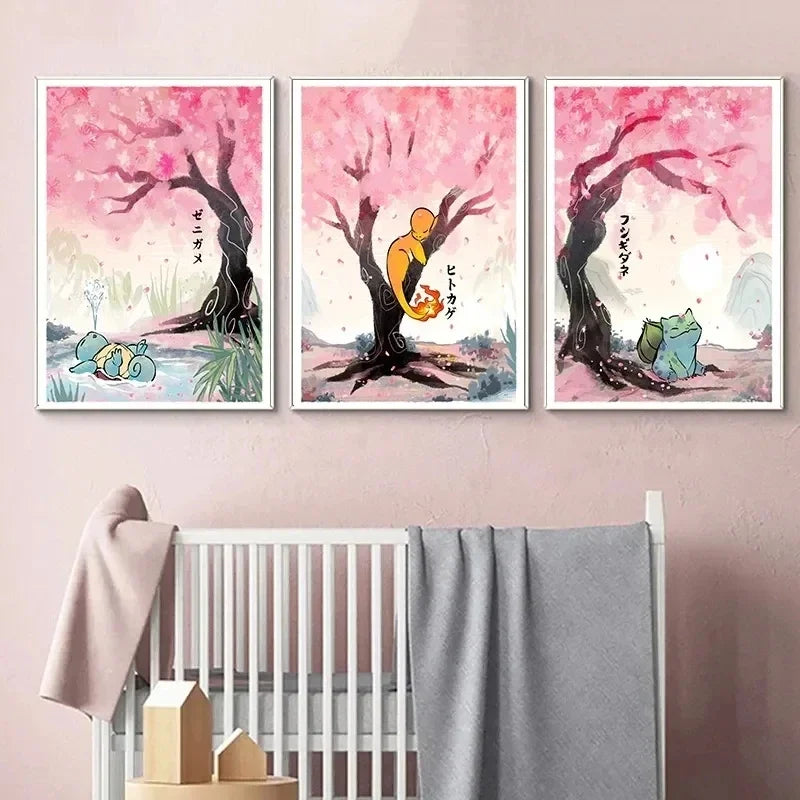 Pokemon Peripherals Posters Pikachu Rayquaza Gyarados Charizard Anime Action Figures Canvas Painting Wall Decoration Poster Toys