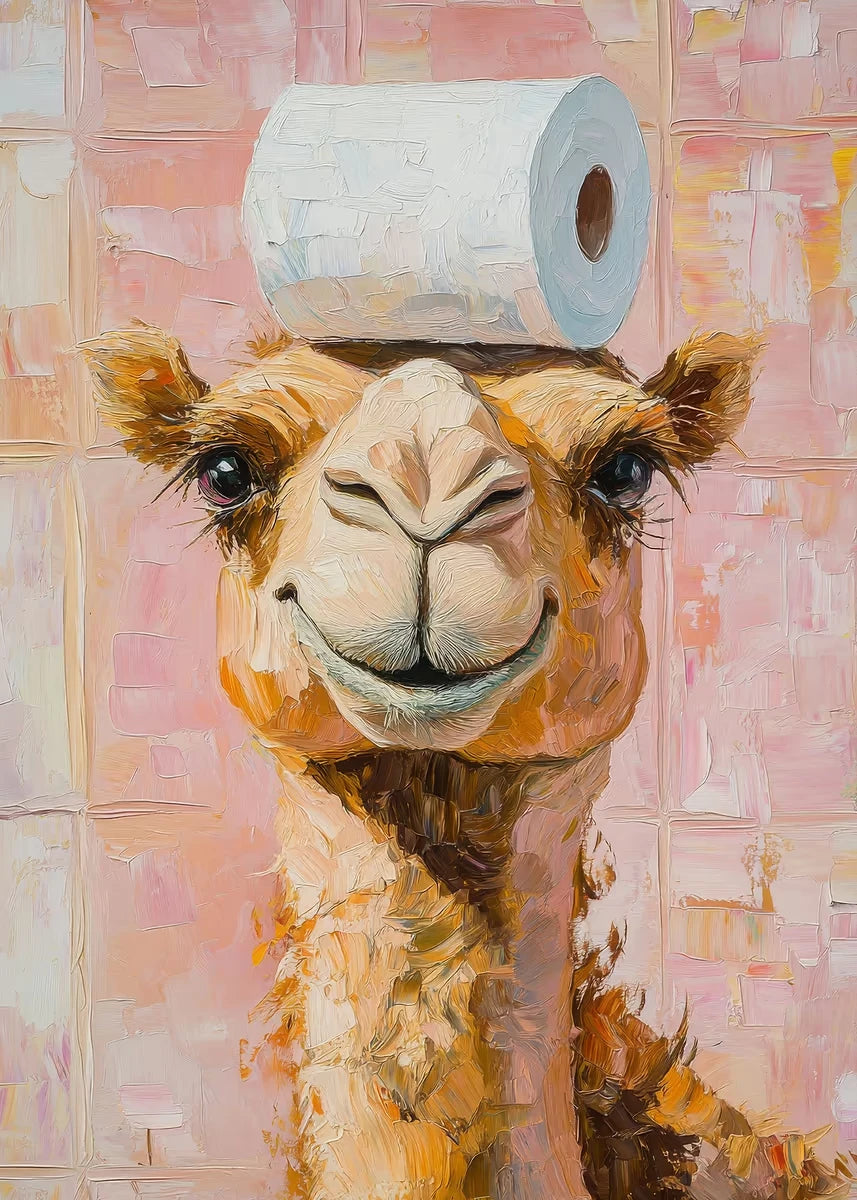 Giraffe Cat Raccoon With Toilet Paper Cute Animals Poster Print Canvas Painting Oil Bathroom Wall Art Funny Humor Home Decor