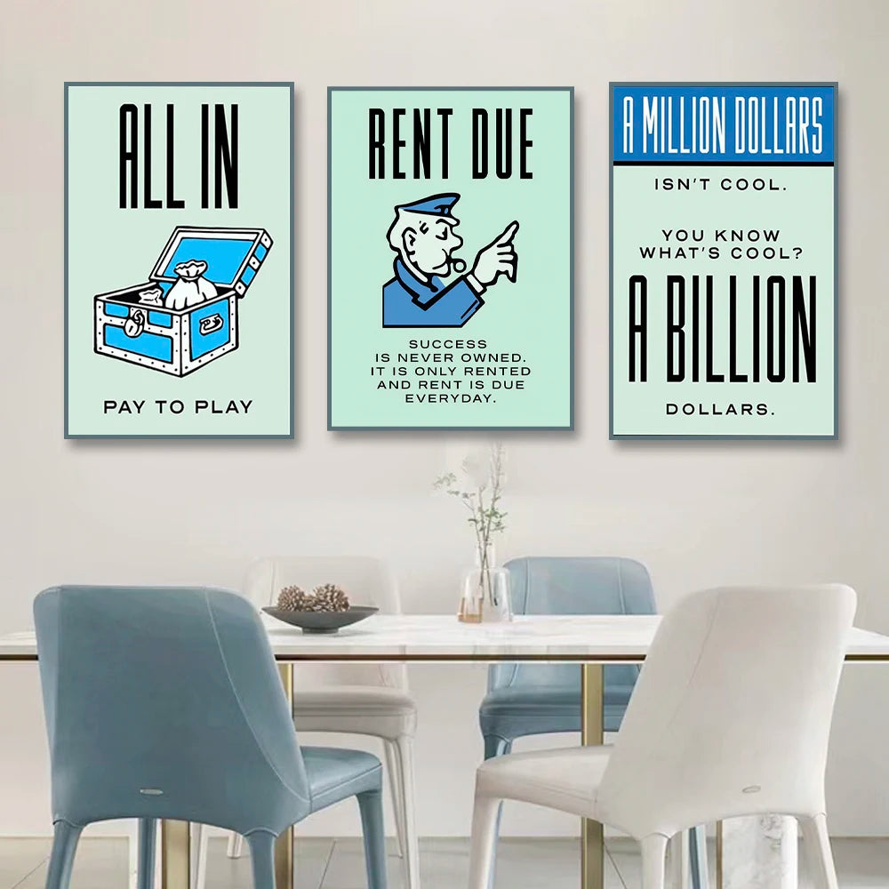 Monopoly Millionaire Money Canvas Decorative Painting Motivational Quote Art Poster Cartoon Figure Mural Home Wall Decor Picture