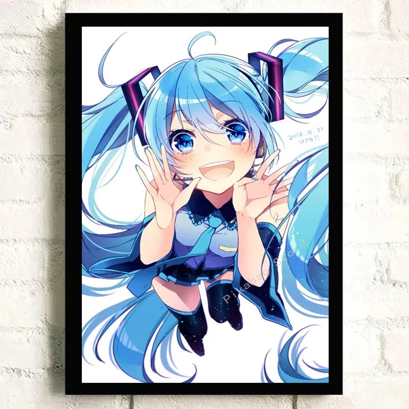 H-Hatsune Anime Miku-Poster Cartoon beautiful girl Anime Canvas Print Poster Poster Wall Art Decoration For Home Room Decoration