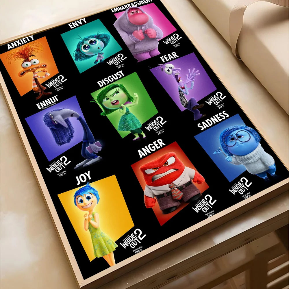 Movie I-insides Out 2 Poster Self-adhesive Art Waterproof Paper Sticker Coffee House Bar Room Wall Decor