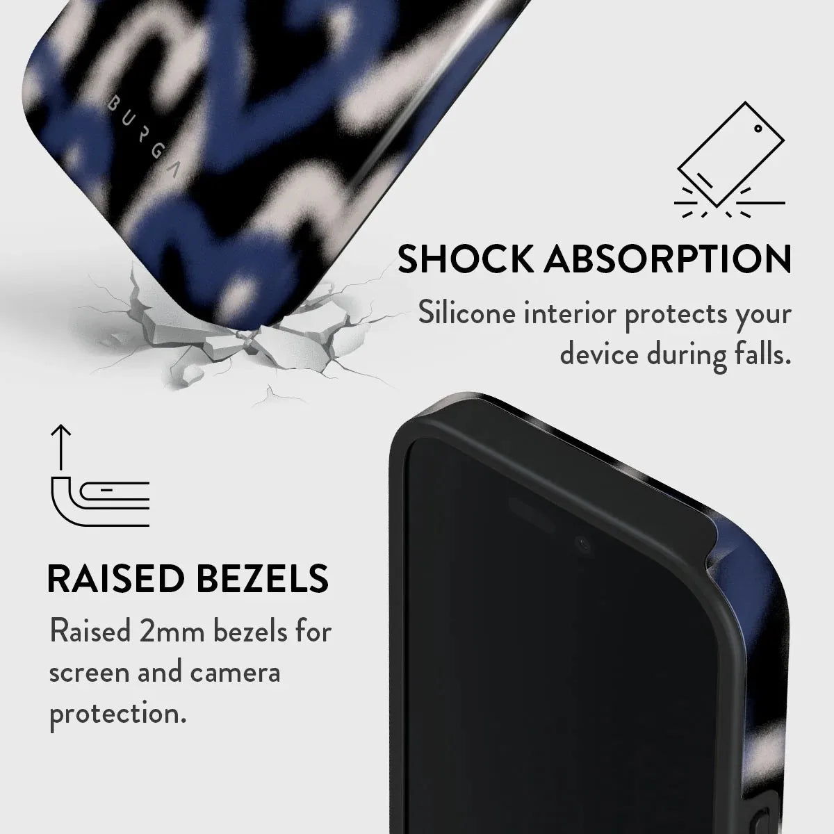 Blue And White Love Heart BURGA Phone Case for iPhone 16 15 14 13 12 11 X XS XR XSMAX 7 8 Pro Max Plus Double-layer Back Cover