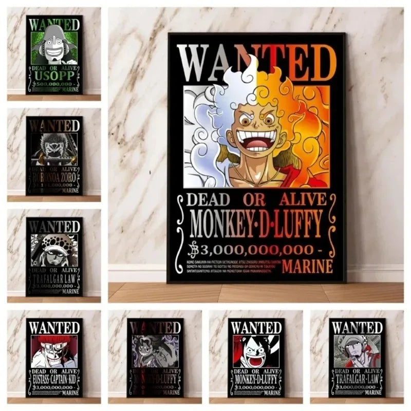 One Piece canvas Wanter Canvas Poster Anime Luffy Ace Chopper Zoro Wall Sticker office Home Sticker Paintings For Kids Gifts