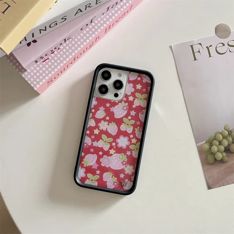 Wildflower 3D Ins Strawberry cherry Phone Case for iPhone 16 15 14 13 12 Pro Max Plus 16pro 15pro WF Cute Cartoon Cover Funda