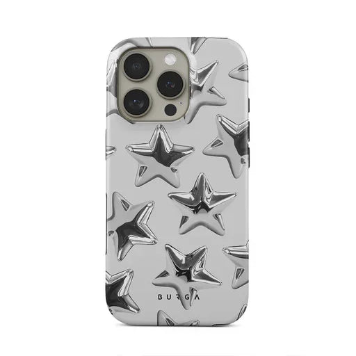 Silver Stars BURGA Phone Case for iPhone 16 15 14 13 12 11 X XS XR XSMAX 7 8 Pro Max Plus Luxury Double-layer Back Cover