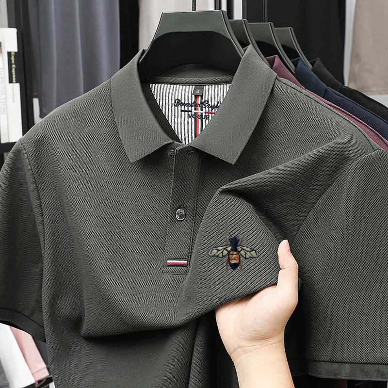 %Cotton letter jacquard lapel short sleeved T-shirt men's high-end brand Little Bee embroidery fashion trend summer polo shirt