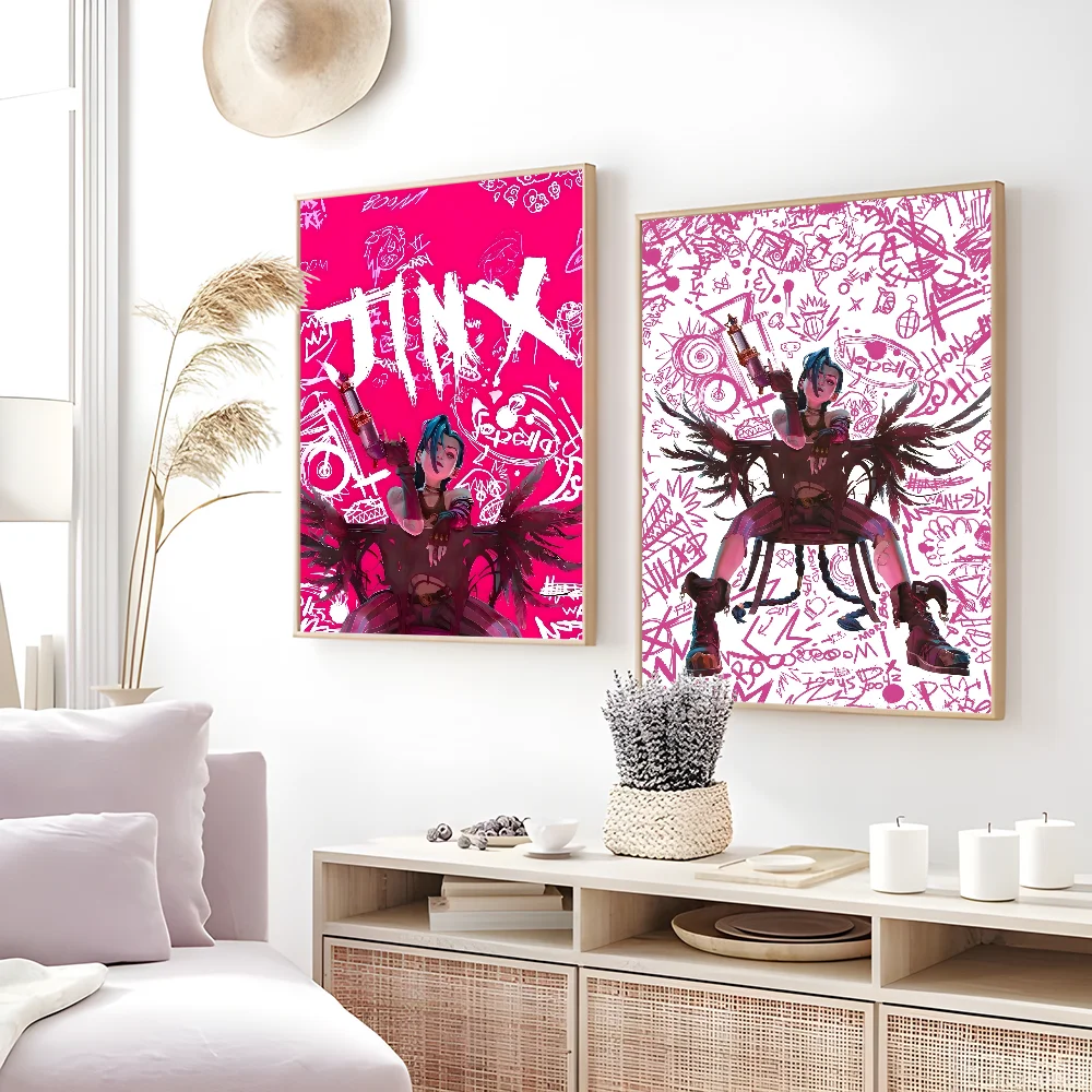 Cartoon Anime Game Arcane J-Jinx Main Art Poster Sticky Wall Art Printing Waterproof Home Living Bed Room Bar Aesthetic Decor