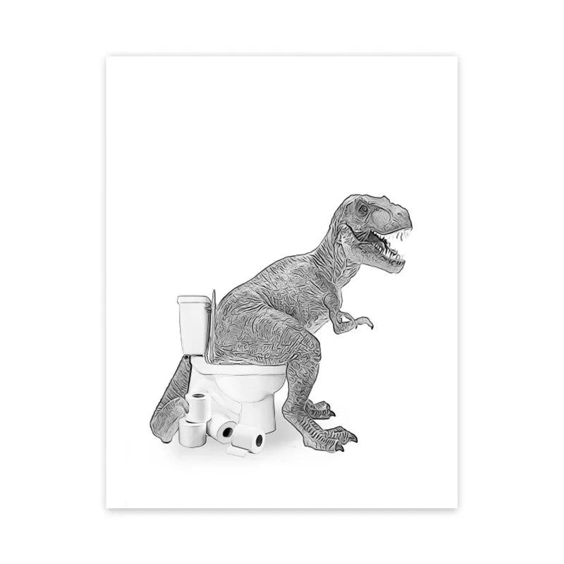 Funny Canvas Poster Cat Giraffe Dog Elephant Toilet Paper Bathtub Funny Bathroom Poster Wall Art Shower Room Home Decoration