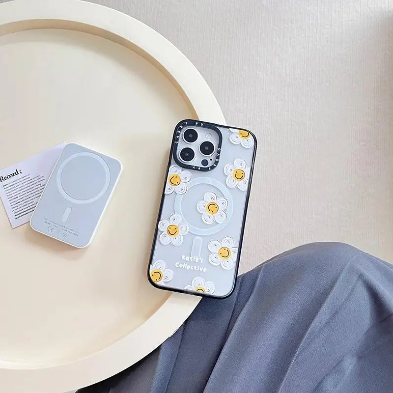Art Oil Painting Daisy Suitable for Apple iPhone 16 ProMax Magnetic Phone Case 13 Trendy Brand 14/15plus