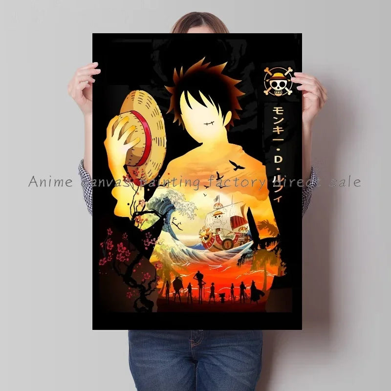 Japan Bandai Retro Anime Surrounding One Piece Luffy Art Canvas Painting Posters Print Mural Home Wall Aesthetic Room Decor