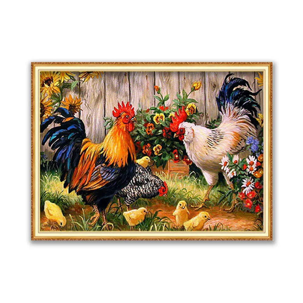 Meian Animal Chicken DIY Cross Stitch 11CT Embroidery Kits Needlework Craft Set Printed Canvas Cotton Thread Home Decoration For