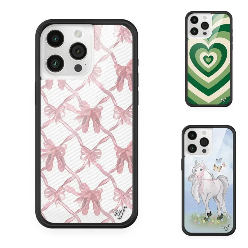 Fashion Wildflower Cartoon Swans Phone Case for iPhone 13 Pro 14 pro 15 Max 16 pro max 12 Cute Puppy WF Deer Cherry Protection