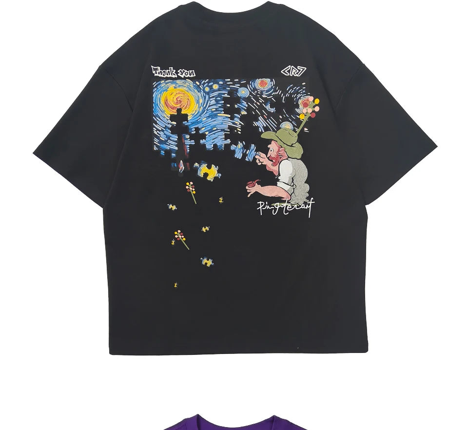 Embroidered short sleeved T-shirt Men's 2025 New Summer trend Jigsaw print loose Tee Casual versatile tops clothing
