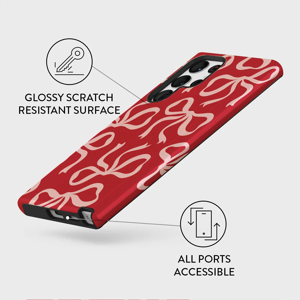 Phone Case for Samsung S25 S24 S23 S22 A55 A54 A16 Ultra PRO Plus FE 5G Red Bow Pattern Hard Acrylic Shockproof Cover Funda