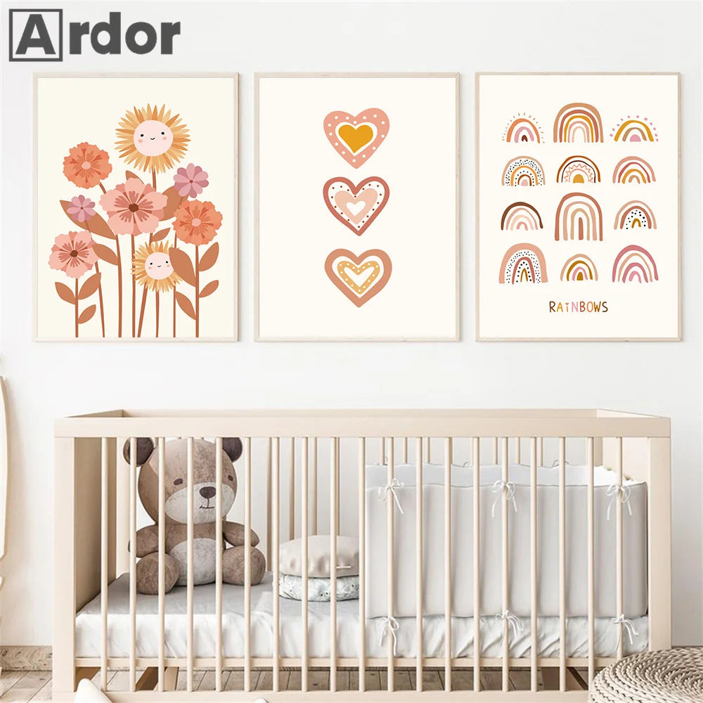 Boho Rainbow Cloud Moon Sun Heart Nursery Wall Art Canvas Painting Nordic Posters And Prints Pictures Baby Kids Room Home Decor