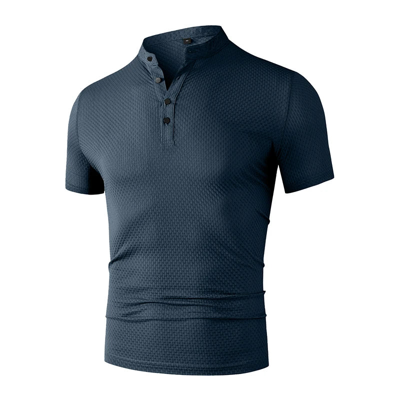 New Men's Business Casual Short Sleeved Bone Flower Solid Color POLO Shirt Fashion Breathable Comfortable Summer Versatile Top