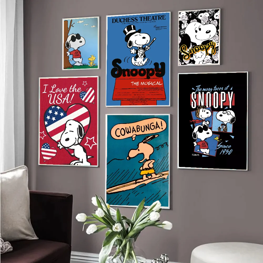 Kawaii Cartoon Comics S-Snoopy Poster Sticky HD Quality Wall Art Retro Posters for Home Kawaii Room Decor