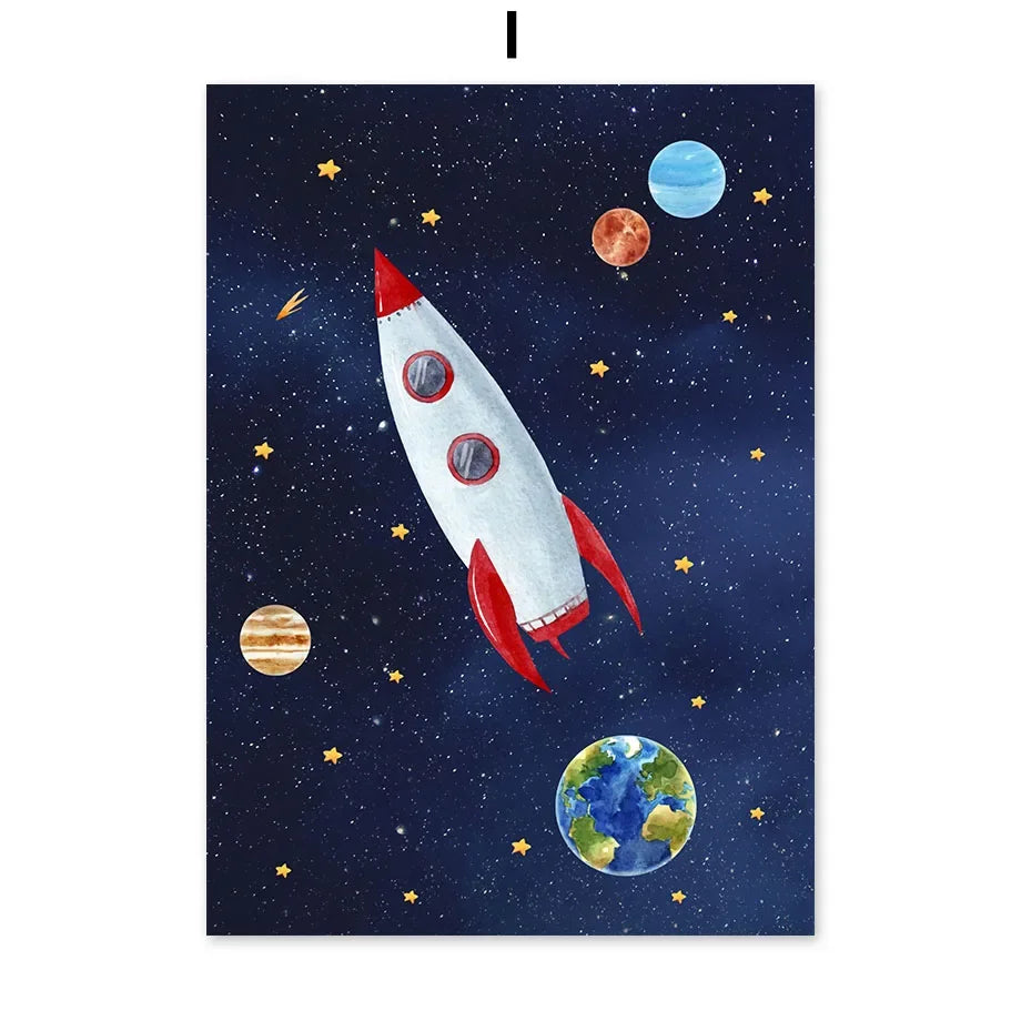 Custom Name Kids Room Decorative Wall Art Prints Space Astronaut Interior Poster Baby Canvas Decoration Wall Pictures Home Decor