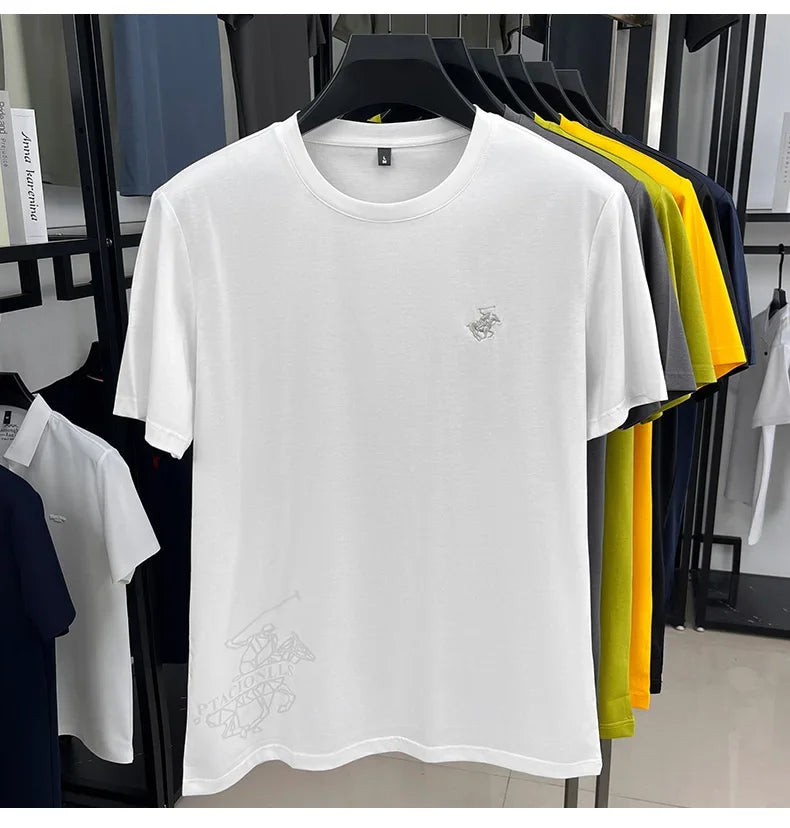 Designer brand short sleeve T-shirt high-end pony embroidery summer new top comfort breathable fashion round neck men's clothing