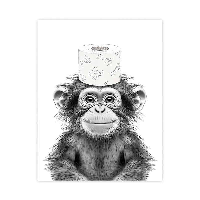 Funny Canvas Poster Cat Giraffe Dog Elephant Toilet Paper Bathtub Funny Bathroom Poster Wall Art Shower Room Home Decoration